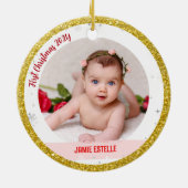 Twin Girls Foto Oma Niedlich First Christmas Baby Keramik Ornament (Hinten)