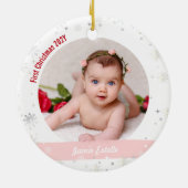 Twin Girls Foto Opa Niedlich Erstes Weihnachtskind Keramik Ornament (Hinten)