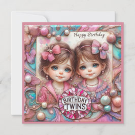 TWIN GIRLS Geburtstagskarte ~ Kleinkinder ~ Rosa ~