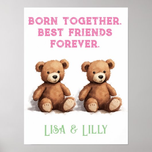 Twin Girls Kinderzimmer, Vintag Teddy Bears, Poster (Vorne)