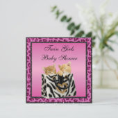 Twin Girls Kittens Pink Leopard Print Baby Dusche Einladung (Stehend Vorderseite)