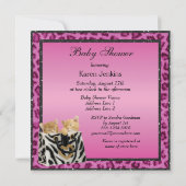 Twin Girls Kittens Pink Leopard Print Baby Dusche Einladung (Rückseite)