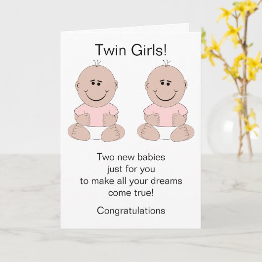 Twin Girls Neue Geborene Babykarte Karte (Gelbe Blume)