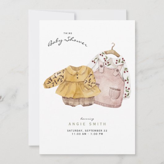 Twin Girls Niedlich Clothes Kinderdusche Einladung (Vorderseite)