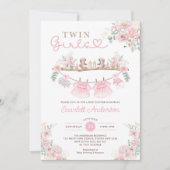 Twin Girls Pink Baby Clothes Girl Babydusche Einladung (Vorderseite)