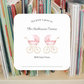 Twin girls pink carriages Baby Shower Quadratischer Aufkleber