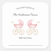 Twin girls pink carriages Baby Shower Quadratischer Aufkleber (Vorderseite)