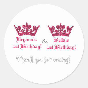 Twin Girls Pink Crown Royal Princess Sticker