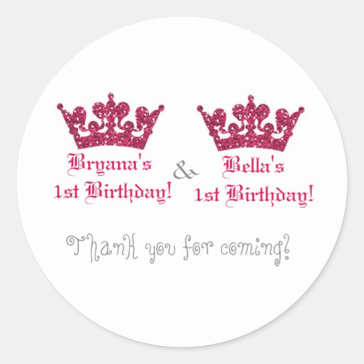 Twin Girls Pink Crown Royal Princess Sticker (Vorderseite)