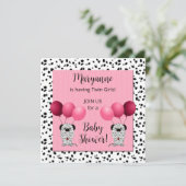 Twin Girls Pink Dalmatiner Babydusche Einladung (Stehend Vorderseite)