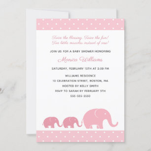 Twin Girls Pink Elephant Baby Shower Einladungen
