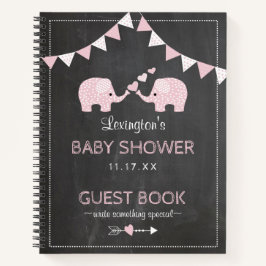 Twin Girls Pink Elephants Baby Shower Gästebuch | Notizblock