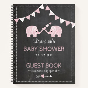 Twin Girls Pink Elephants Baby Shower Gästebuch Notizblock