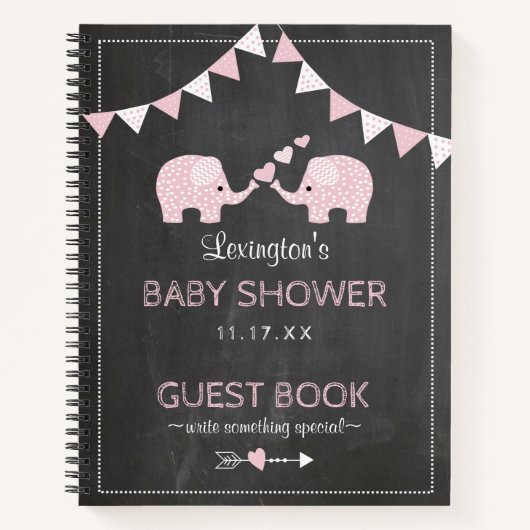 Twin Girls Pink Elephants Baby Shower Gästebuch | Notizblock (Vorderseite)