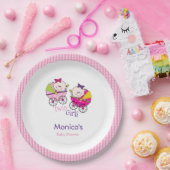 Twin Girls Pink Gingham Baby Shower Paper Plate Pappteller (Party)