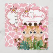 Twin Girls Pink Giraffe Jungle Baby Dusche Einladung (Vorne/Hinten)