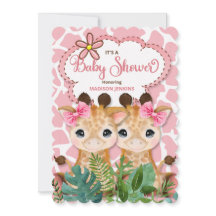 Twin Girls Pink Giraffe Jungle Baby Dusche