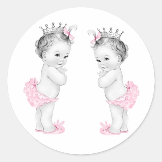 Twin Girls Pink Princess Baby Shower Stickers (Vorderseite)