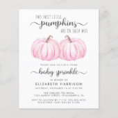 Twin Girls Pink Pumpkin Baby Sprinkle Einladung (Vorderseite)
