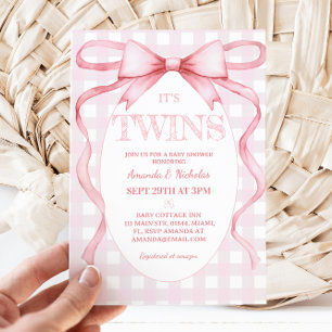 Twin Girls Pink Ribbon Bow Vintag Niedlich Einladung