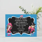 Twin Girls Pirate Birthday Party Einladung (Stehend Vorderseite)