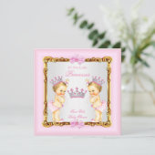 Twin Girls Princess Baby Dusche Gold Pink Blonde Einladung (Stehend Vorderseite)