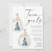 Twin Girls rosa Goldene Weihnachtsdusche Einladung (Vorderseite)