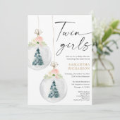 Twin Girls rosa Goldene Weihnachtsdusche Einladung (Stehend Vorderseite)