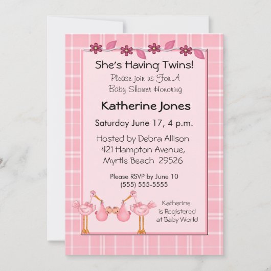 Twin Girls Shower Einladung (Vorderseite)