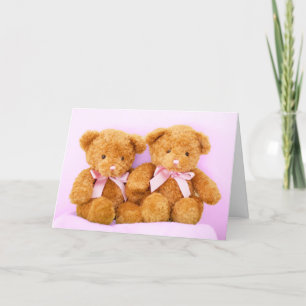 Twin Girls Teddy Bears Baby Dusche Grußkarte Einladung