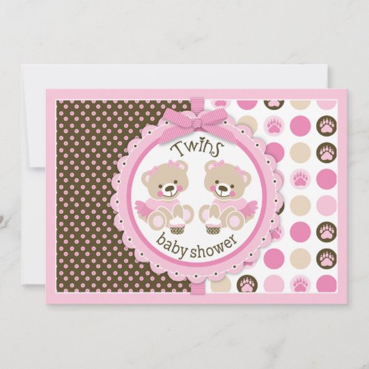 Twin Girls Teddy Bears Tutus Babydusche Einladung (Vorderseite)