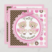 Twin Girls Teddy Bears Tutus Babydusche Einladung (Vorne/Hinten)