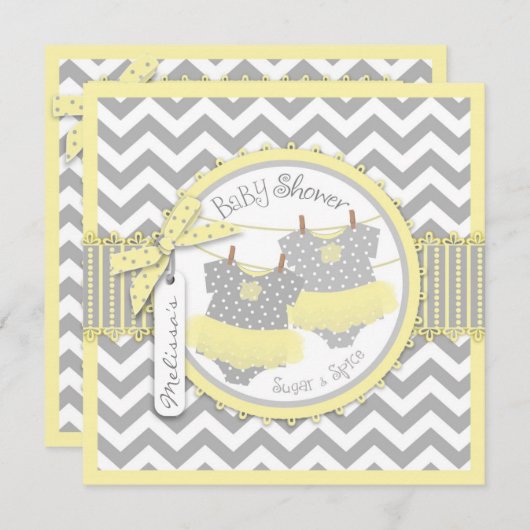 Twin Girls Tutus Zickzack Print Baby Dusche Einladung (Vorne/Hinten)