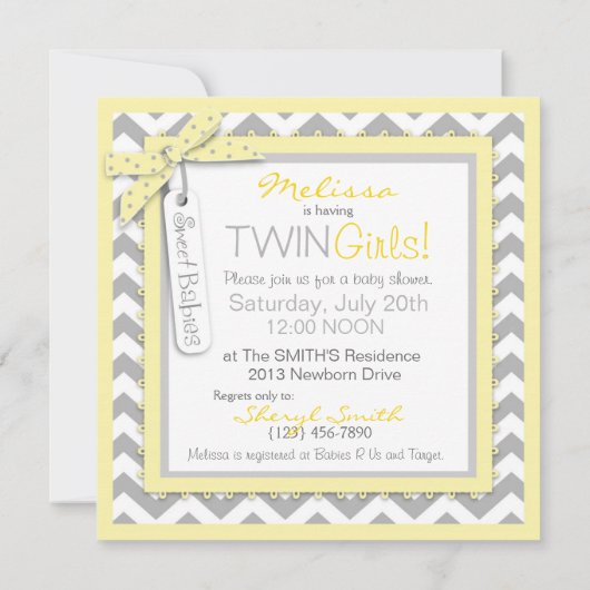 Twin Girls Tutus Zickzack Print Baby Dusche Einladung (Rückseite)