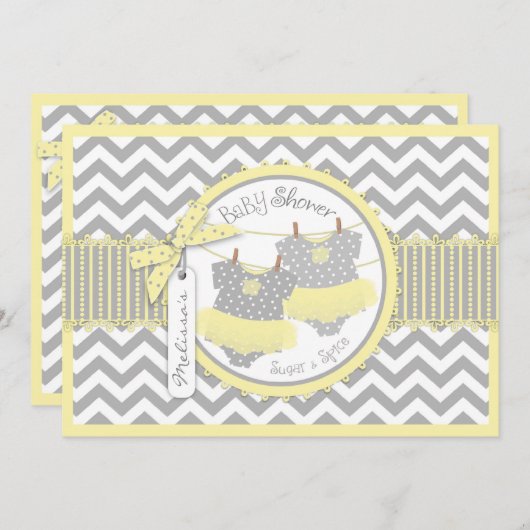 Twin Girls Tutus Zickzack Print Baby Dusche Einladung (Vorne/Hinten)