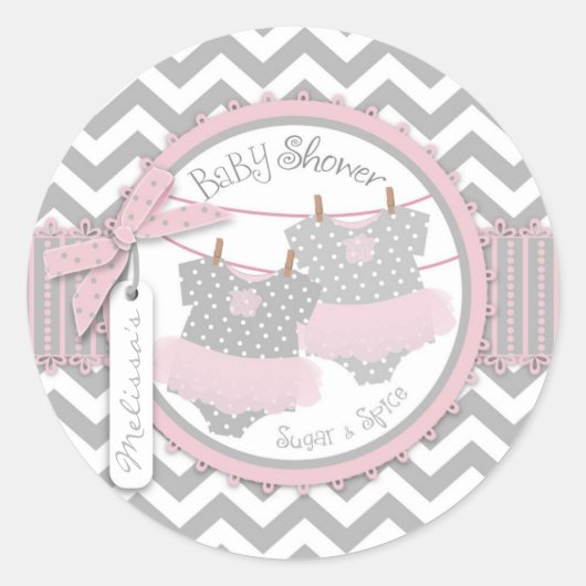Twin Girls Tutus Zickzack Print Baby Dusche Runder Aufkleber (Vorderseite)
