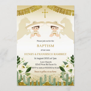 Twin Gold Fiesta Boy Taufe Niño Bautizo Einladung