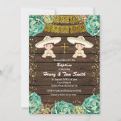 Twin Gold Glitzer Fiesta Boy Taufe Christening Einladung (Vorderseite)