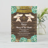 Twin Gold Glitzer Fiesta Boy Taufe Christening Einladung (Stehend Vorderseite)