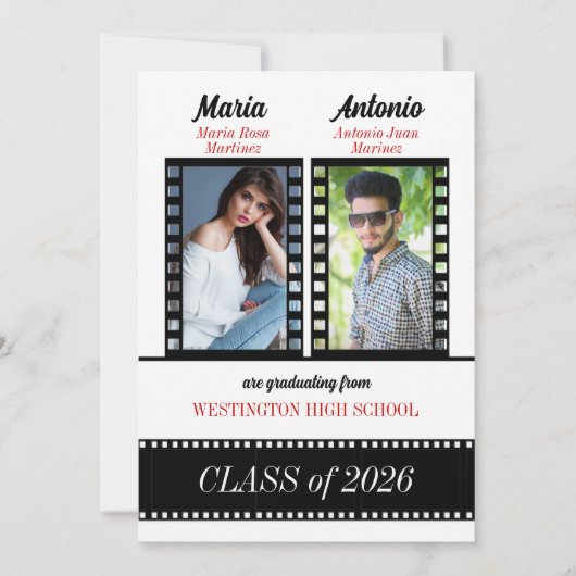 Twin Graduate Classic Film Red 2023 Einladung (Vorderseite)