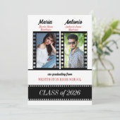 Twin Graduate Classic Film Red 2023 Einladung (Stehend Vorderseite)