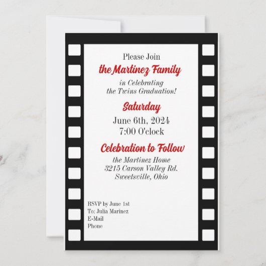 Twin Graduate Classic Film Red 2023 Einladung (Rückseite)