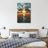 Twin Guardians – Golden Meadow Sunset Canvas Print Leinwanddruck (Insitu (Schlafzimmer))