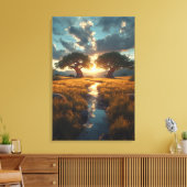 Twin Guardians – Golden Meadow Sunset Canvas Print Leinwanddruck (Insitu (Wohnzimmer))