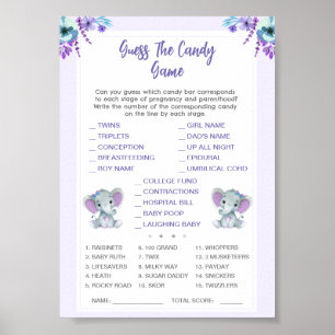 Twin Guess the Candy Baby Shower Game Elefanten Poster