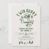 Twin Happy Campers Junge Wald 1. Geburtstag Einladung (Vorderseite)