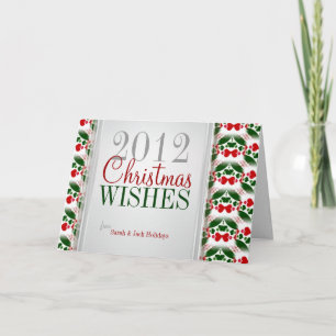 Twin Hearts Christmas Green Red Pattern Card Feiertagskarte