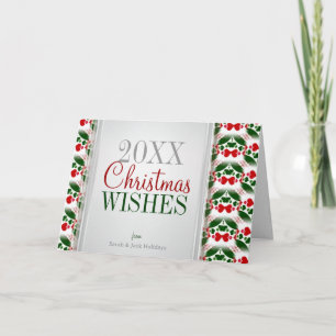 Twin Hearts Christmas Green Red Pattern Card Feiertagskarte
