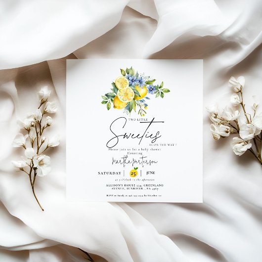 Twin Lemon Blue Citrus Fruit Summer Baby Dusche Einladung