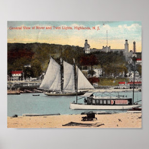 Twin Lights, Highlands, NJ Vintage Postkartenmagne Poster